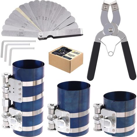 Ensemble d'outils de compresseur à anneau de piston de 8 pièces de 3 "4" 6" avec pinces à anneau de piston et jauge d'épaisseur en acier inoxydable, outil de compresseur à anneau (1/5)