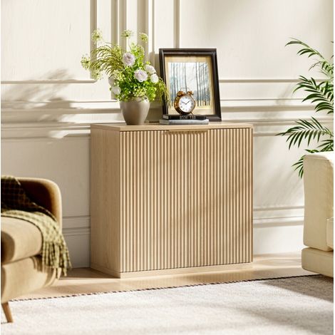 Sideboard 80x40x80 cm rovere in MDF, 2 ante con ripiano e piano superiore (1/5)