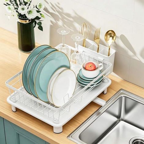 Egouttoir Vaisselle sur Evier égouttoir à Vaisselle Blanc Egouttoir Vaisselle en Metal Dish Rack avec Plateau Petit Blanc (1/5)