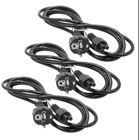 vhbw 3x Netzkabel Schutzkontaktstecker kompatibel mit Vorwerk Kobold VR300, VR100, VR200 - C5 Micky Mouse Kleeblatt Buchse, 2 m (1/2)