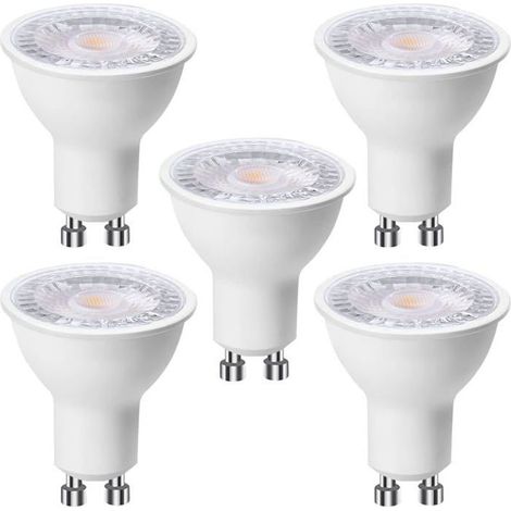 Lot de 5 ampoules LED GU10 6 W, Blanc Chaud 3000K 500 lumens, Spot Encastré sans Scintillements, Dimmable [Classe énergétique F] (1/5)