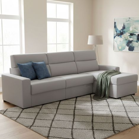Dmora - Sofá cama con península Nuccia, Sofá esquinero transformable para salón, acolchado, desenfundable, calidad 100% Made in Italy, 280x160 h100 cm, Gris (1/5)