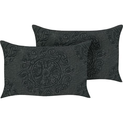 Conjunto de 2 cojines de algodón gris oscuro 30 x 50 cm mandala oriental Veloor