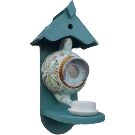 Mangeoire à oiseaux en forme de théière en résine - Mangeoire murale extérieure pour la décoration du jardin et de la maison, durable et résistante aux intempéries (1/5)
