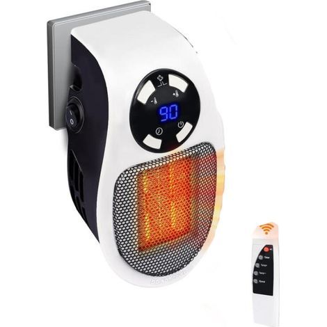 Portable heater (pack of 1) - Portable heater with thermal protection, LED, timer and wall plug, white (1/5)
