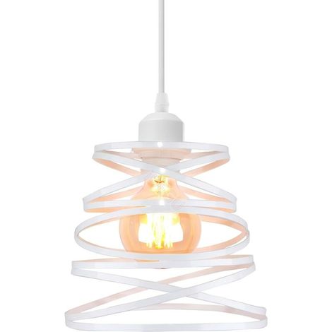 Lustre Plafonnier de Design à Spirale en Cascade Métal Vintage Éclairage E27 Rétro Lampe Suspension (20cm, Blanc) (1/4)