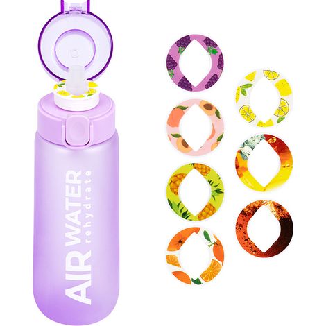 750ml Portable Scented Water Bottle with 7 Random Flavor Pods Plastic Scented Water Bottle with Straw for Outdoor Use