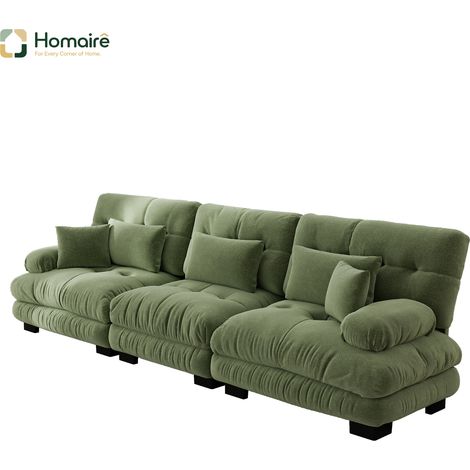 Canapé modulable en chenille vert avec accoudoirs 313 x 77 x 81 cm HOMAIRE (1/5)