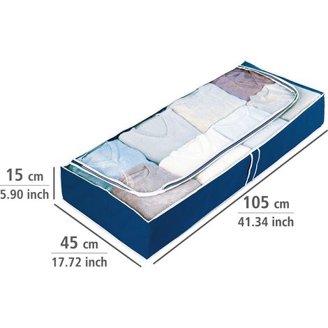 Arrangement sous lit WENKO housse Air bleu 4 pièces 105x15 cm housse de rangement vêtements sac de rangement sous vide boîte de rangement sous lit protection contre la poussière rangement saisonnier (1/5)