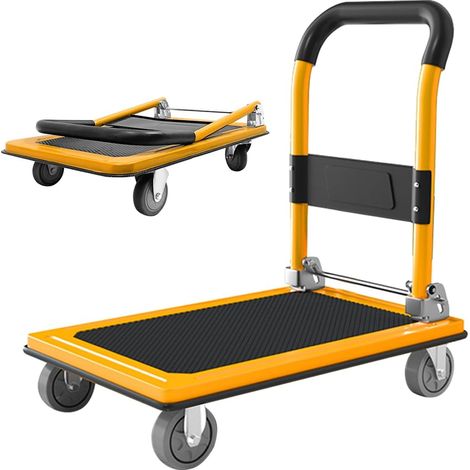 Chariot de Transport 300 Kg Chariot Pliable avec Roues Pivotantes à 360° Chariot de Manutention Poignée Rabattable Plateforme 77x50cm à Texture Grainée Antidérapante (1/5)