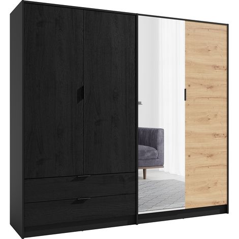 Kleiderschrank ISAC mit 4 Türen - Modernes Design mit Spiegel und 2 Schubladen
