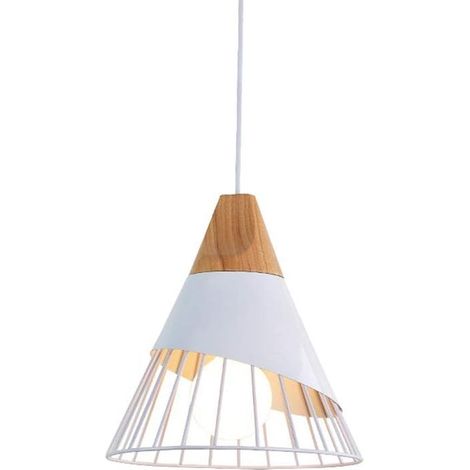 Suspension créative nordique inspirée du badminton, lustre moderne en bois massif avec LED, plafonnier pour salon, salle à manger, bureau ou table de chevet (blanc)