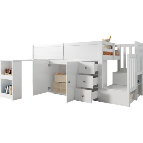 CHICFURN Letto soppalco bambini 90x200 cm MDF bianco con scrivania estraibile, senza materasso (1/5)