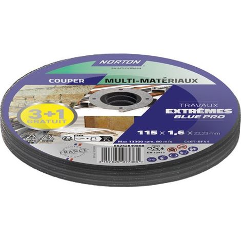 NORTON - Disque multi coupe 115x1.6x22.2 lot 3+1