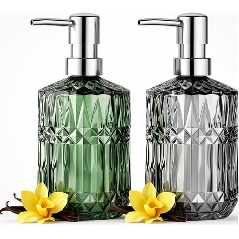 Distributeur de savon en verre 2 pièces pour la cuisine,400 ml,pour salle de bain,pour le liquide vaisselle,shampoing et la lotion. (1/5)