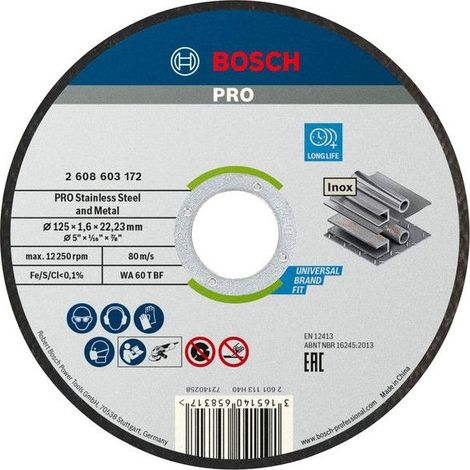 Boite de 10 Disques BOSCH Ø125 X 22.23 X 1.6 Standard INOX - 2608619050 (1/3)