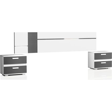 Cabecero con mesitas Ataneq Air Blanco - Grafito (ancho) x (alto)