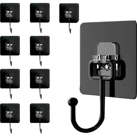 Crochets Auto-Adhésifs,Crochet Adhesif Mural,Crochet Adhésif Plafond,Lot De 10 (Charge Maximale 50 Kg) Crochets Extra Forts Noirs Étanches Et Invisibles Pour Serviettes, Plafond, Mur, Cuisine, C (1/5)