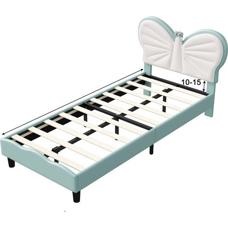 Cama con cabecero ajustable, diseño elegante, azul y blanco - 90 x 200 cm (1/2)