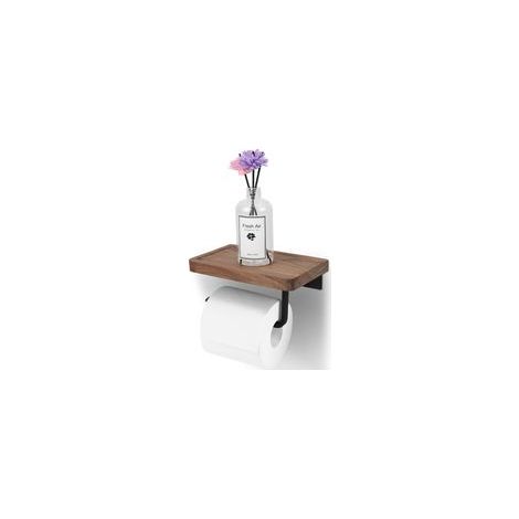 Porte-Papier Toilette avec Étagère Concave, Porte-Papier Toilette avec Support Mural pour Étagère en Bois (Auto-Adhésif ou à Percer), Porte-Papier Toilette pour Cuisine et Salle de Bain