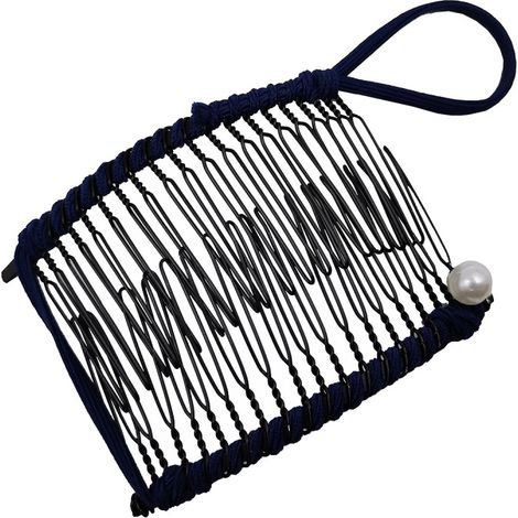 Pinza para el cabello tipo banana extensible, peine doble, accesorio para cabello grueso y elástico, 20 dientes, azul marino.