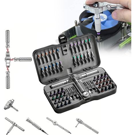Tournevis précision 66 pièces S2, magnétique, cliquet, flexible (1/5)