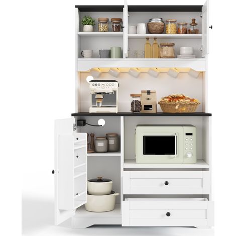Buffet haut de cuisine Blanc,meuble de rangement moderne,avec étagères réglables,prise avec USB,100x40x163cm,cuisine,salon (1/5)