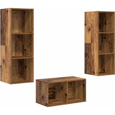 Maison Exclusive - Ensemble meuble TV Montage mural Bois Ancien 37 x 37 x 107 cm (1/5)