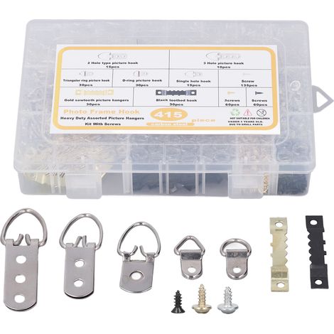 Kit crochets pour cadres lourds, assortiment de 7 modèles avec vis, boîte transparente, accroche-tableaux résistant, fixation murale polyvalente (1/5)