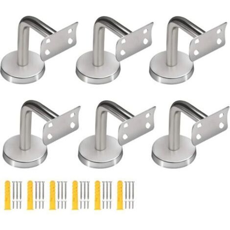 Lot de 6 supports de main courante en acier inoxydable, supports de main courante incurvés pour rails ronds, supports de garde-corps d'escalier, supports de main courante avec vis de montage pour gard