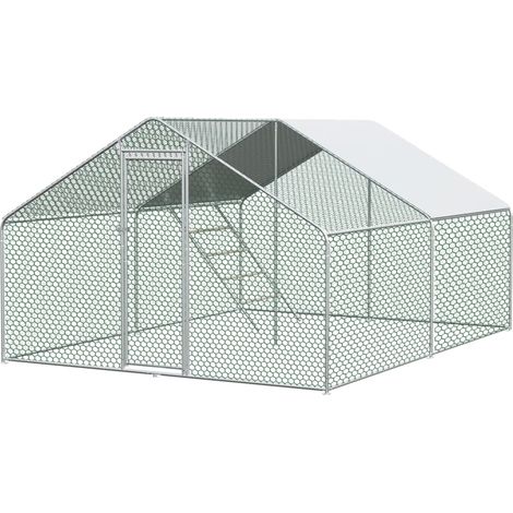 Soporte para pollos, tejido PE impermeable, función de bloqueo de seguridad, color plata. (1/2)