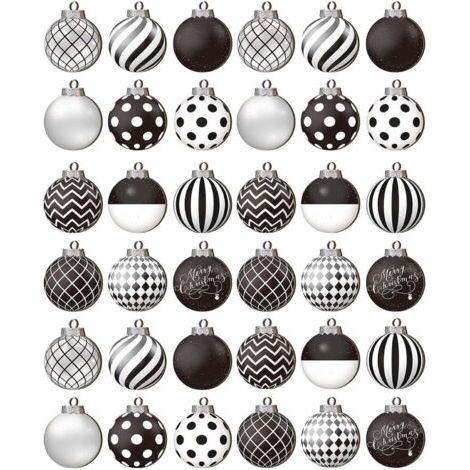 Ensemble de 36 boules de Noël noires et blanches, boules décoratives de 2,5 pouces pour sapin de Noël, 12 styles différents