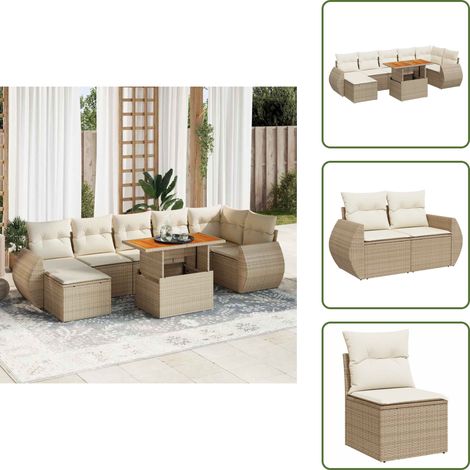 8-tlg. Garten-Sofagarnitur mit Kissen Beige Poly Rattan - Garten Sofagarnitur - Garten Sofagarnituren - Outdoor Sofagarnitur - Sofagarnitur Terrasse (1/5)