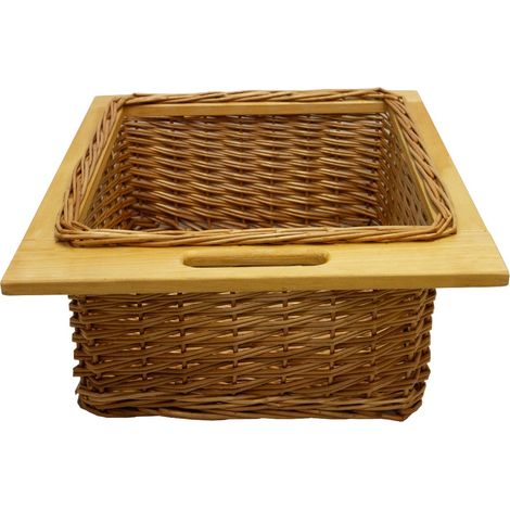 Cestelli Estraibili in Vimini per Cucina Cassetti Organizzazione Credenza Cesto in Vimini con Telaio e Binari in Legno di Faggio per Dispensa da 50cm Organizza Unità 50 cm con Viti GRATIS - 1 Cesto