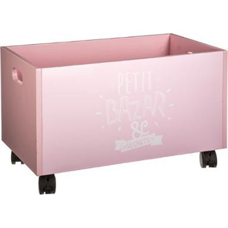 Coffre de rangement à roulettes rose en Mdf - Dim : L48x l30 x H28 cm - PEGANE - (1/2)