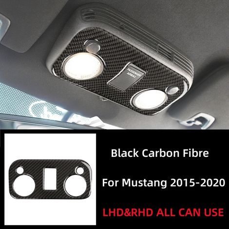 (Noir) Compatible avec Ford Mustang GT 2015-2021 : Accessoires intérieurs en fibre de carbone pour liseuse de toit, panneau autocollant décoratif avec cadre. (1/5)