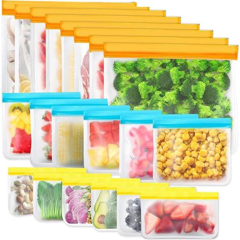 20 stuks herbruikbare diepvrieszakken, herbruikbare boterhamzakjes, herbruikbare siliconen voedselbewaarzakken, lekvrije luchtdichte ziplock-containers voor lunch (8 L + 6 M + 6 S) (1/5)