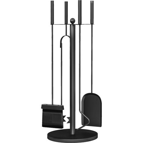 5-teiliges Kaminbesteck-Set, bestehend aus Bürste, Schaufel, Zange, Schürhaken und Ständer, schwarzes Metall (1/5)