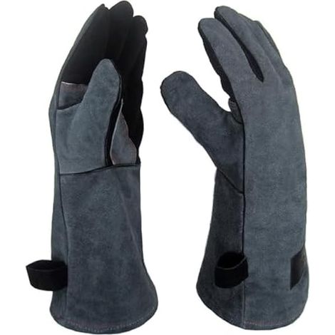 Ofenhandschuhe Backhandschuhe Grillhandschuhe 1 Paar Leder Grill Handschuhe 41x15X1.5cm Wildleder, mit Aufhängung, Topflappen für Küche und Grill Grillplatz Mikrowelle Handschuhe Schweißen (1/5)