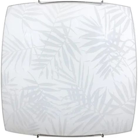 Plafoniera Vanessa 40x40 cm en vidrio blanco decorado con hojas y ganchos cromados