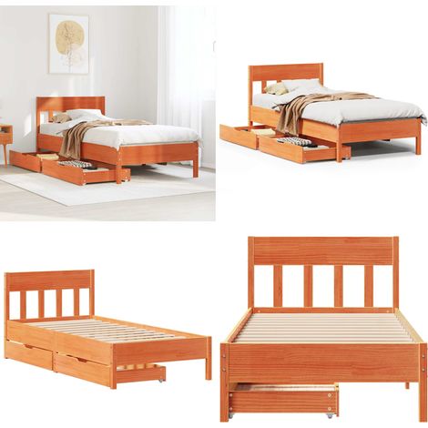 vidaXL Cadre de lit sans matelas cire marron 90x200 cm bois pin massif (1/5)