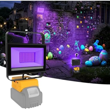 60W Lumière Noire pour Dewalt 18V(Sans Batterie), 395nm Lampe pour Chantier Portable avec Type C et USB, Lampe Fluorescente pour Pâques Halloween Camping Peinture Corporelle Maquillage Fluo (1/5)