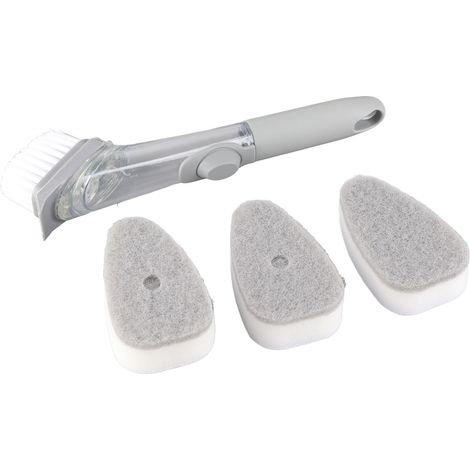 Lot automatique à liquide, brosse hydraulique souple pour casseroles, ustensiles de cuisine, lot de 1 manche + 1 brosse + 3 éponges (1/5)