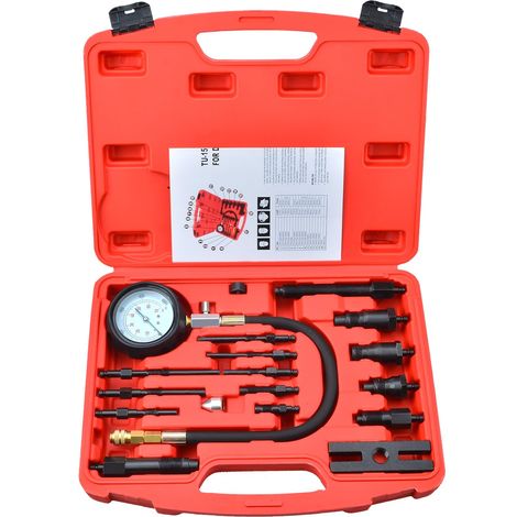 18 pièces Kit de test de compression pour moteur Diesel Manomètre de test pour moteur Diesel (1/5)