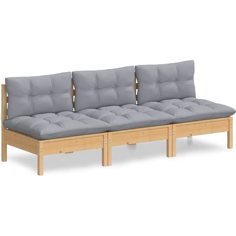 Maison Exclusive - 3-Sitzer-Gartensofa mit Grauen Kissen Massivho (1/5)