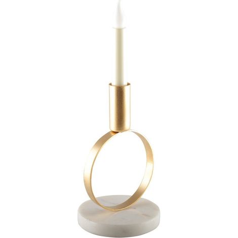 Bougeoir Rond Chandelier Décoratif en Marbre et Fer Doré Mat Blanc 10 x 10 x 17 cm - PANGIVO (1/3)