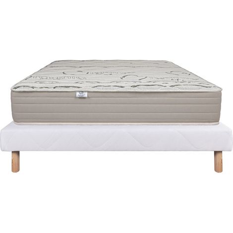 Ensemble Matelas Organic Cotton, 24 cm, mousses haute densité, ferme, face été/hiver + sommier blanc ep 13cm, 90x190cm (1/5)