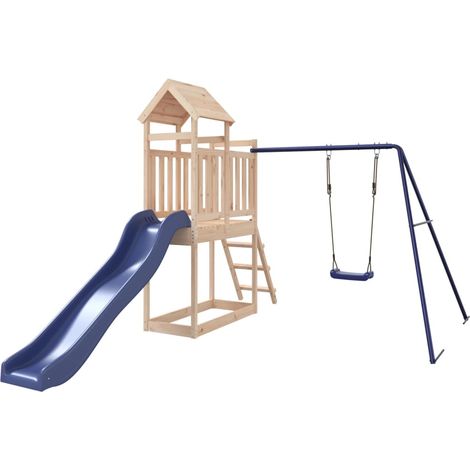Aire de jeux d'extérieur balançoires toboggan portiques robuste jeux jardin 242 x 379 x 214 cm bois de pin massif (1/5)