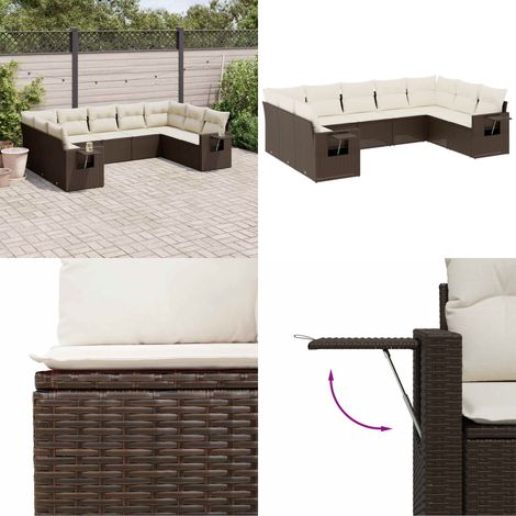 9-tlg. Garten-Sofagarnitur mit Kissen Braun Poly Rattan - Gartensorte - Gartenmöbelset - PE-Rattan Möbel - Outdoor Lounge Set - Terrassenmöbel - Home & Living (1/5)