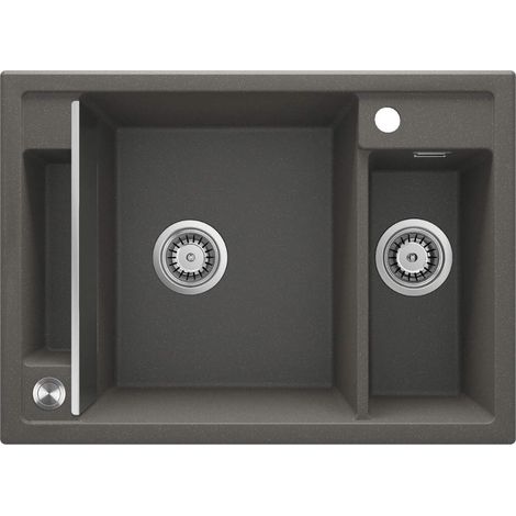 Lavello cucina in granito con 2 vasche 69x50 cm antracite metallizzato - Vora